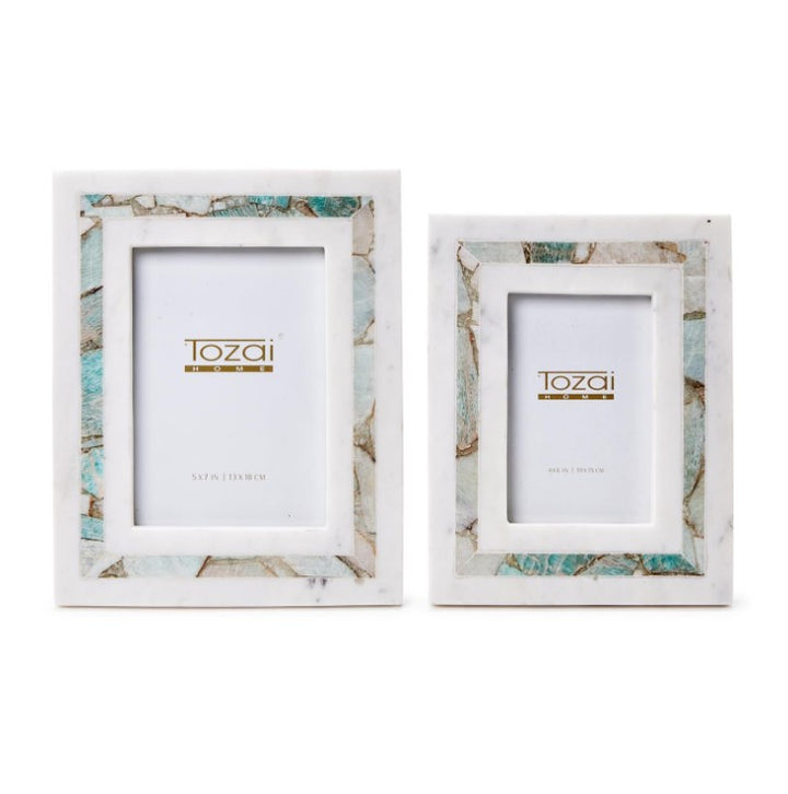 Amazonite Inlay White Marble Photo Frame