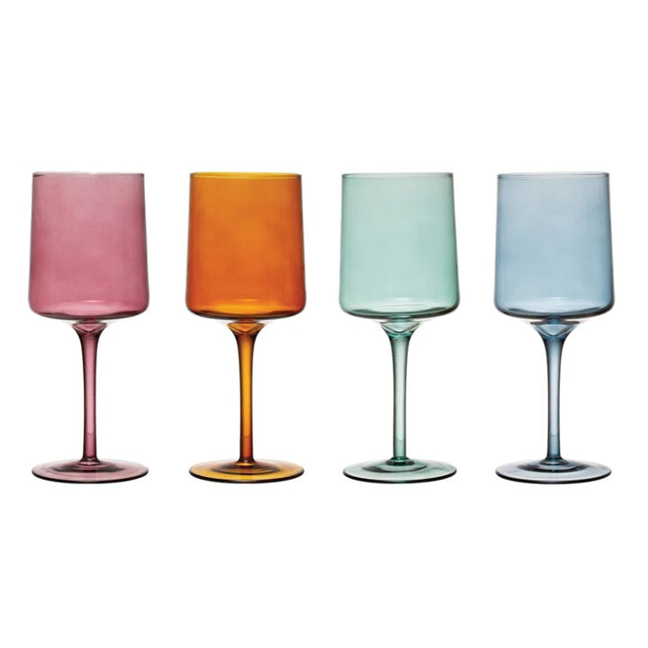 Multi Colored Stemmed Wine Glass Set/4