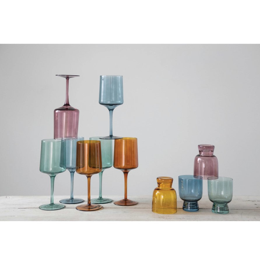 Multi Colored Stemmed Wine Glass Set/4