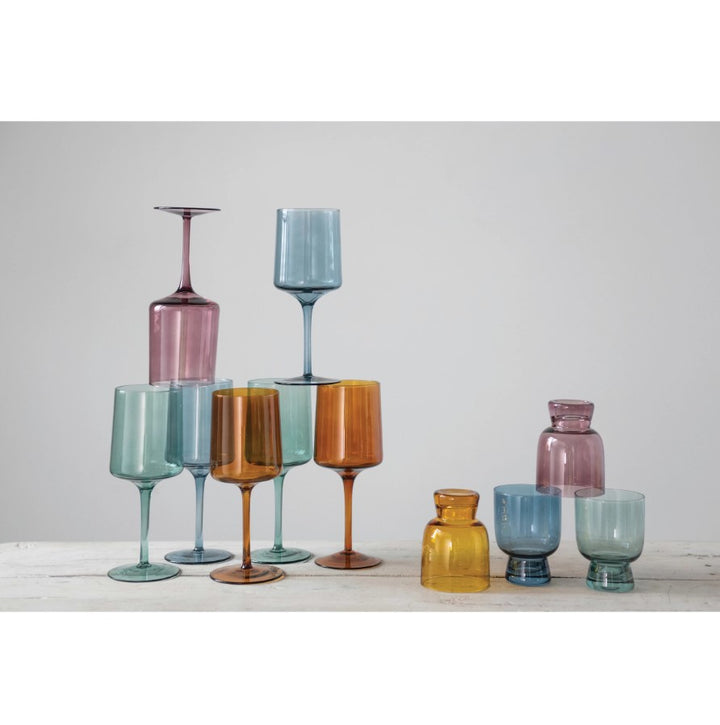 Multi Colored Stemmed Wine Glass Set/4