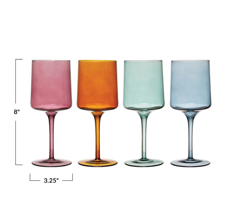 Multi Colored Stemmed Wine Glass Set/4