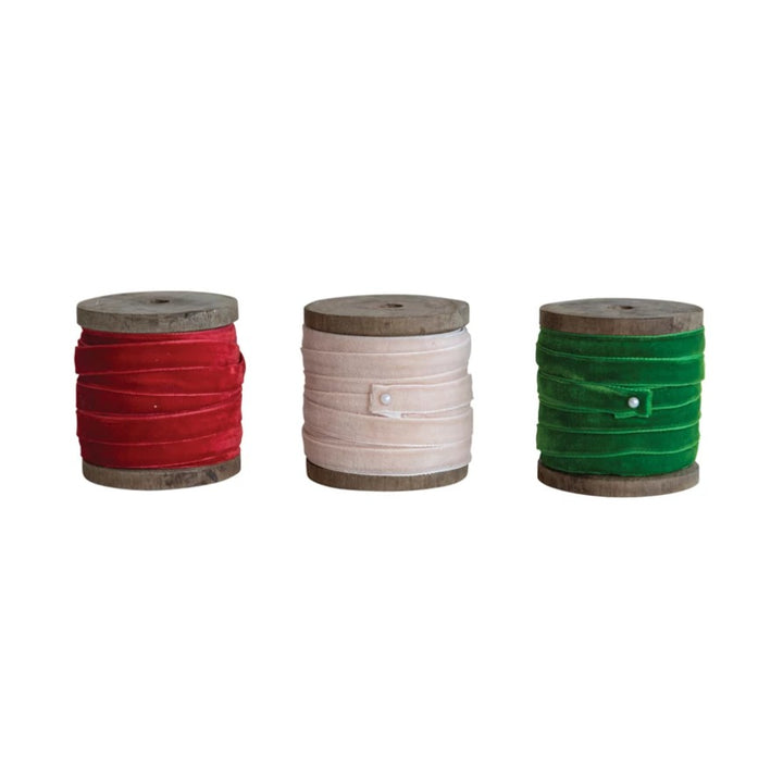 10 Yard Velvet Ribbon on Wood Spool-Holiday