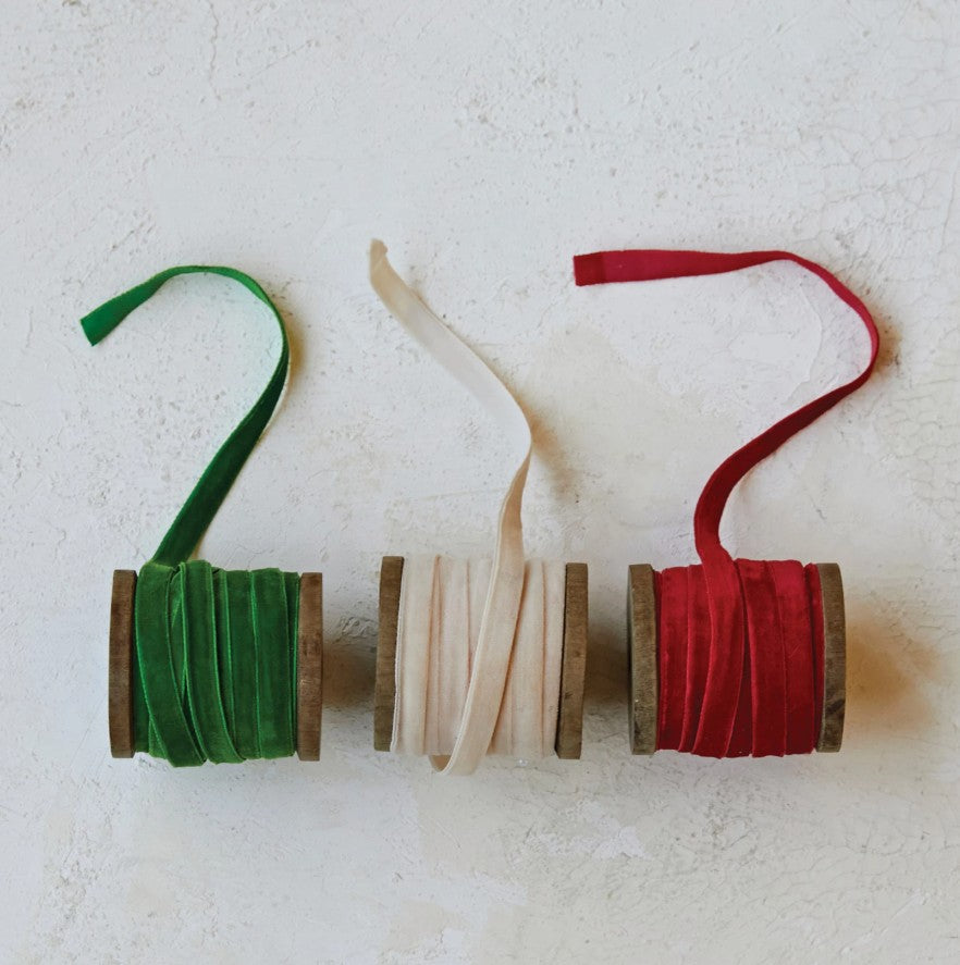 10 Yard Velvet Ribbon on Wood Spool-Holiday