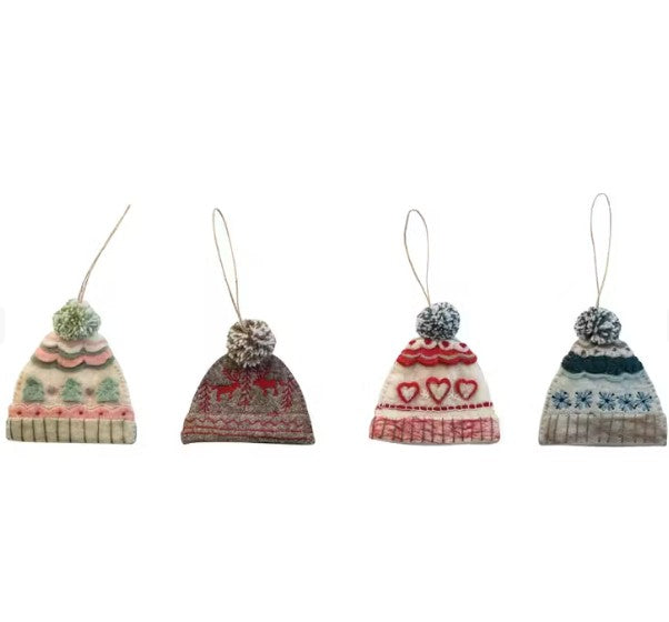 Handmade Embroidered Wool Felt Hat Shaped Ornaments