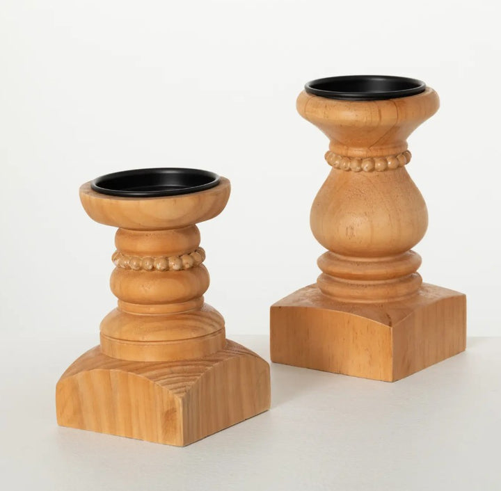 Wood Beaded Candle Holders