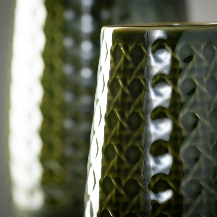 Olive Rattan-Patterned Vases