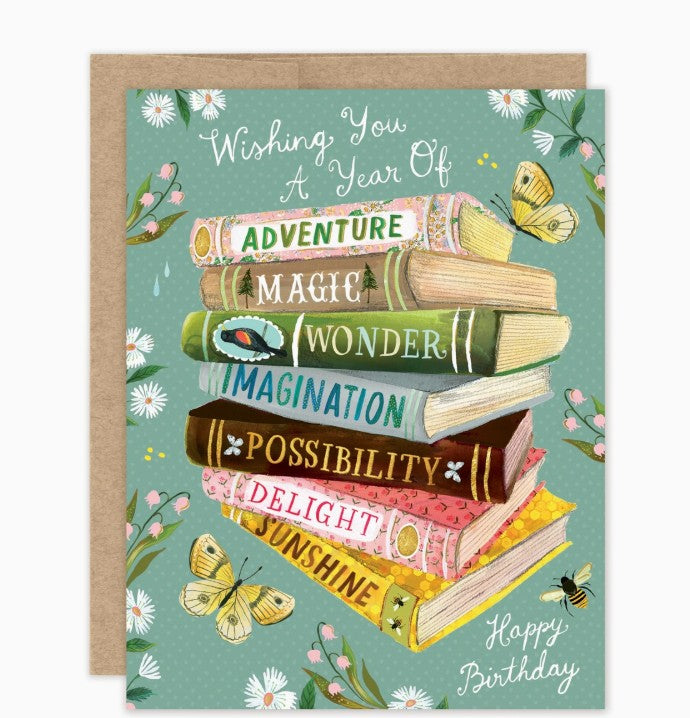 A Year of Wishes Bookstack Birthday Greeting Card