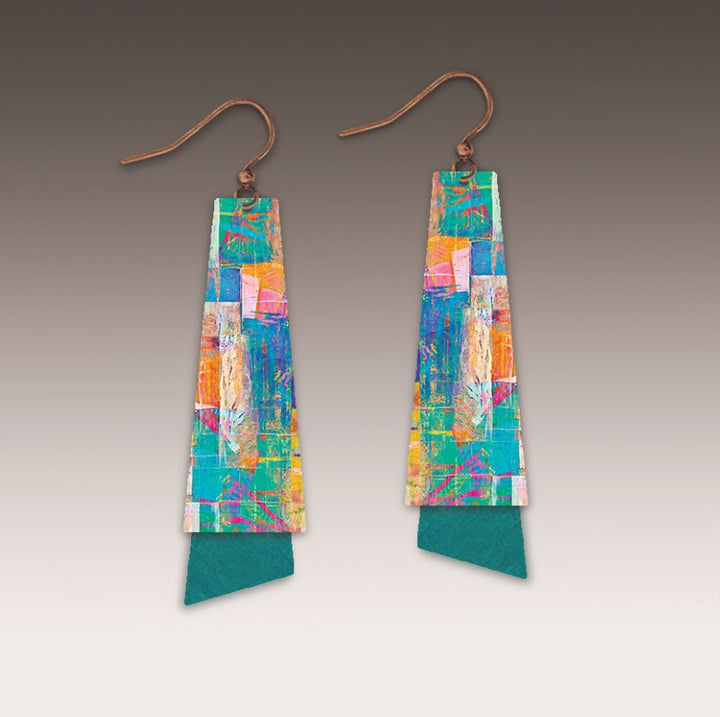 Teal Patchwork Earrings