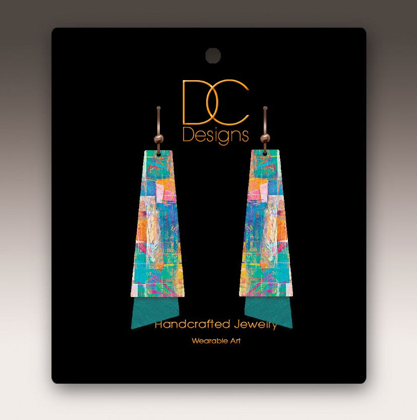 Teal Patchwork Earrings