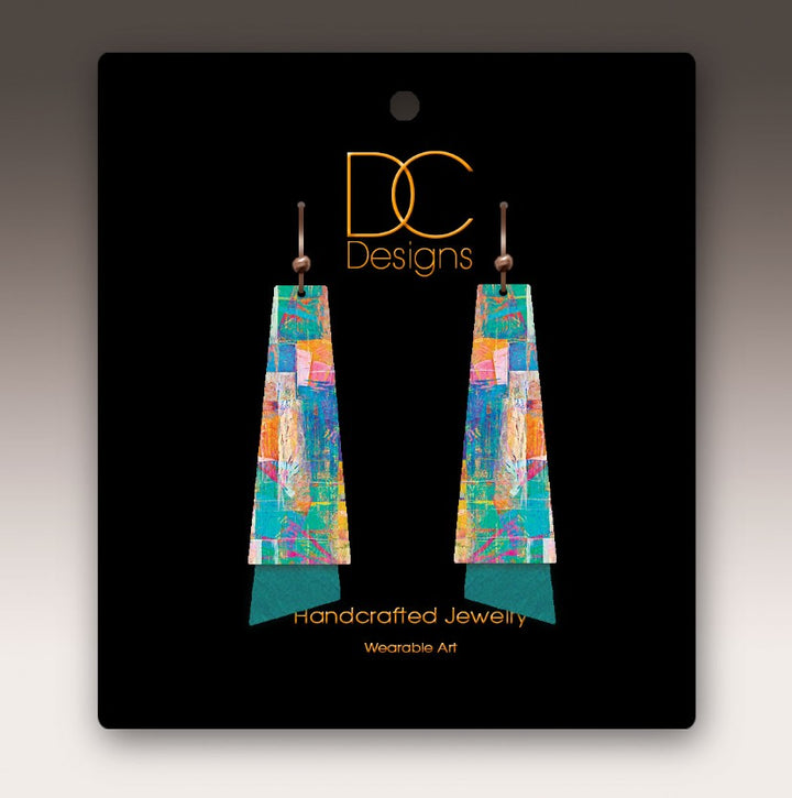 Teal Patchwork Earrings