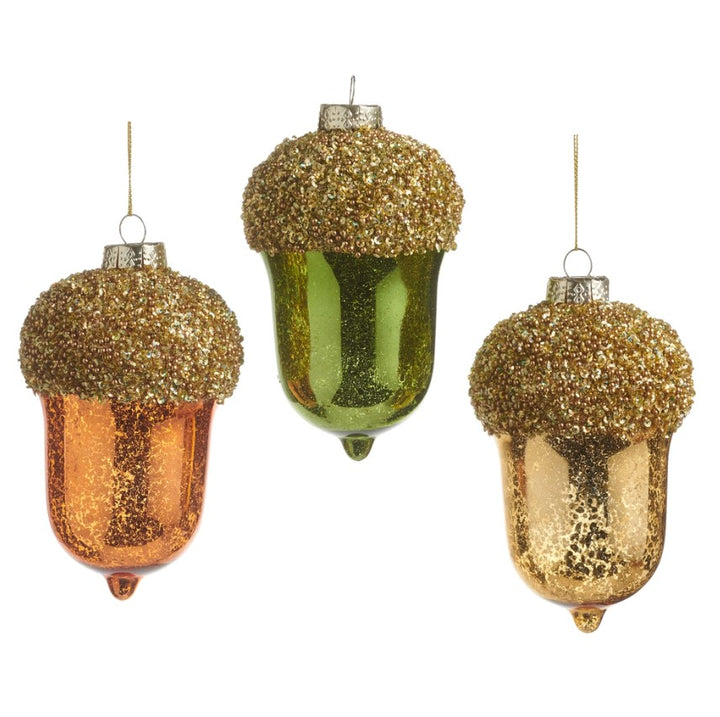 Bead Top Mercury Glass Acorn Ornament