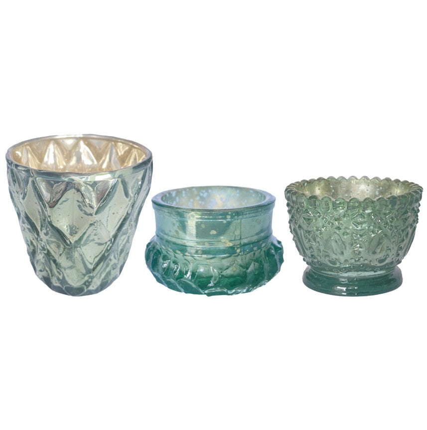 Mint Embossed Mercury Glass Votive
