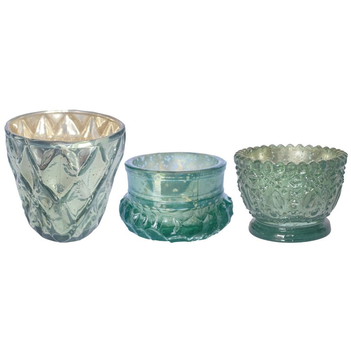 Mint Embossed Mercury Glass Votive