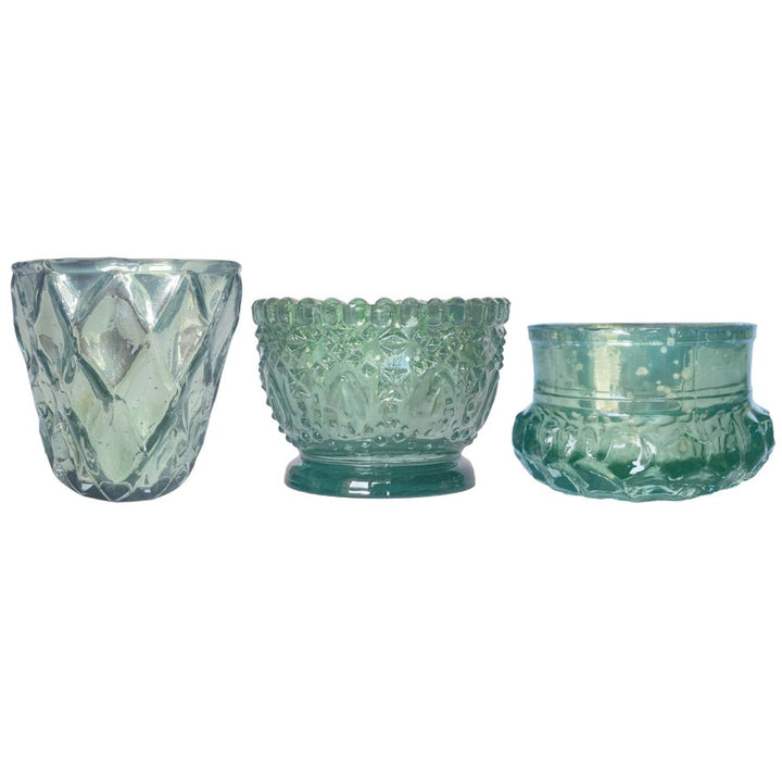 Mint Embossed Mercury Glass Votive