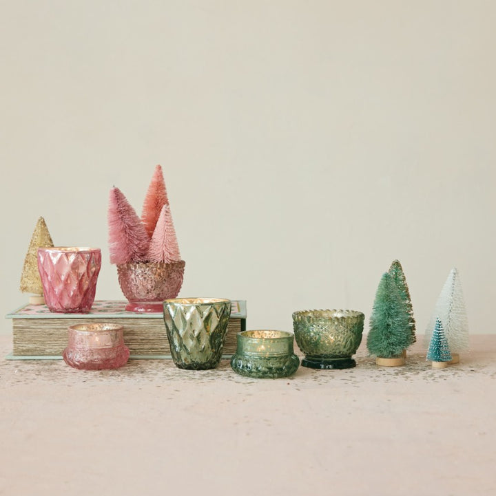Mint Embossed Mercury Glass Votive