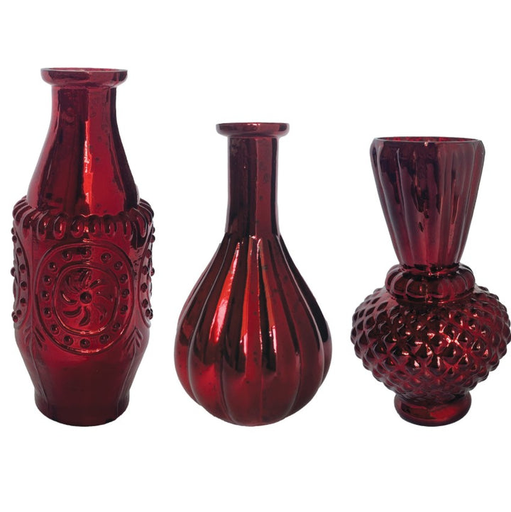 Burgundy Embossed Mercury Glass Vases