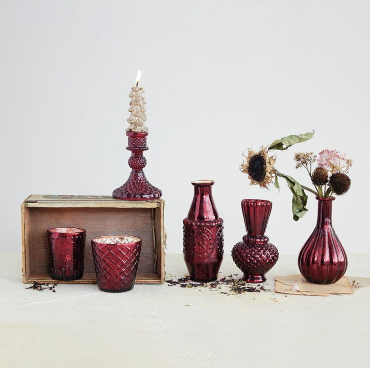 Burgundy Embossed Mercury Glass Vases