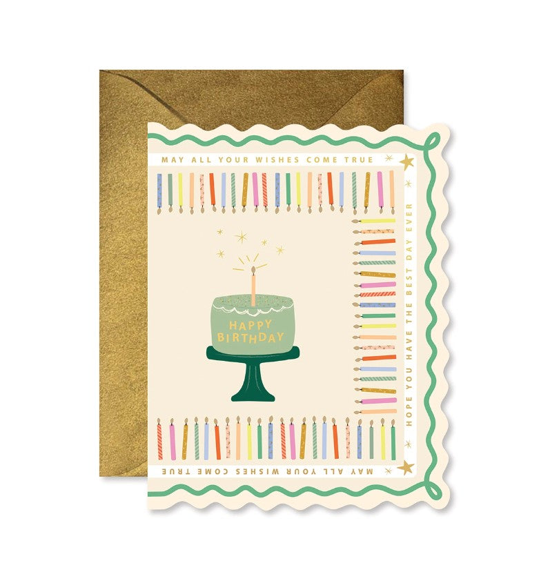 Birthday Cake and Candles Scallop Greeting Card