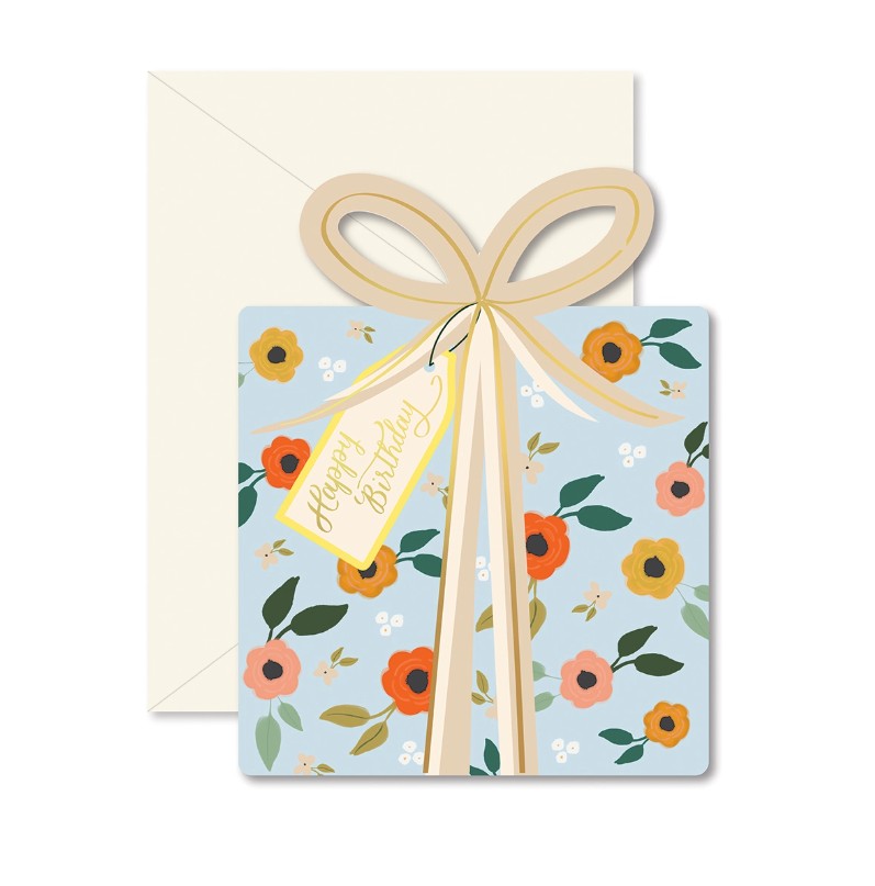 Blue Floral Birthday Gift Die-Cut Folded Greeting Card