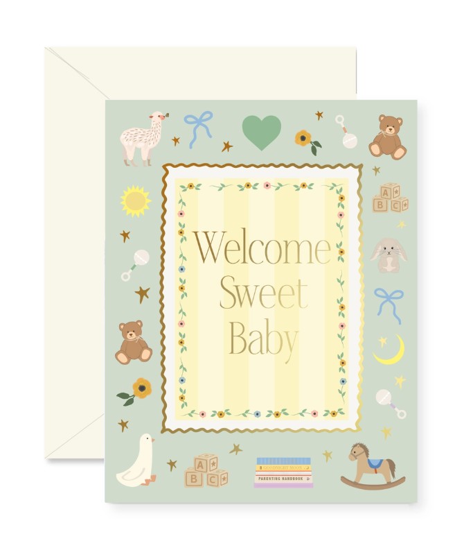 Mint Welcome Sweet Baby Frame Greeting Card