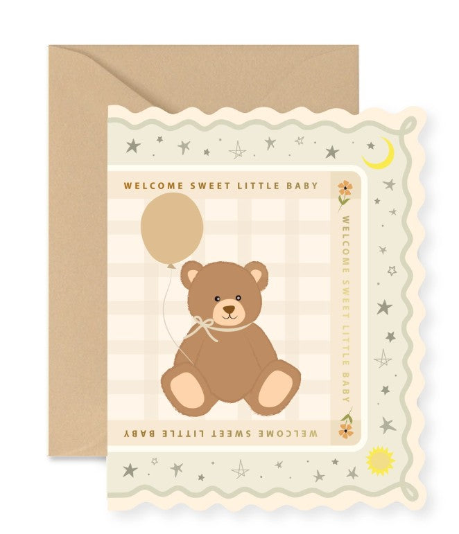 Welcome Baby Bear Scallop Greeting Card