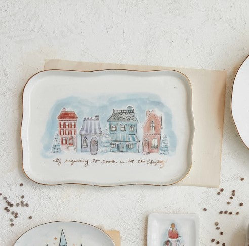 Christmas Village Stoneware Platter