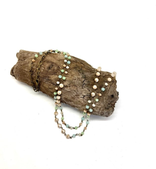 Multi Glass Bead and Antique Gold Necklace