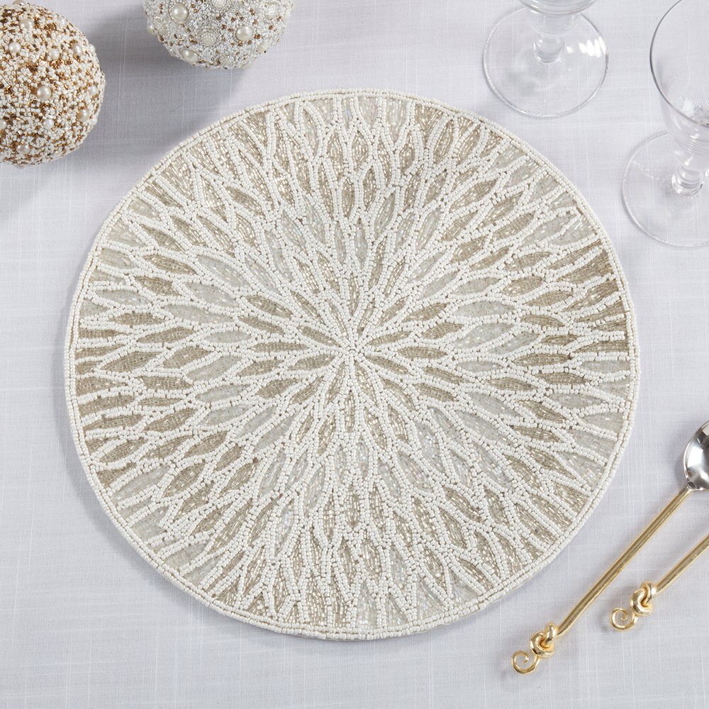 White Sparkling Finish Beaded Design Placemat