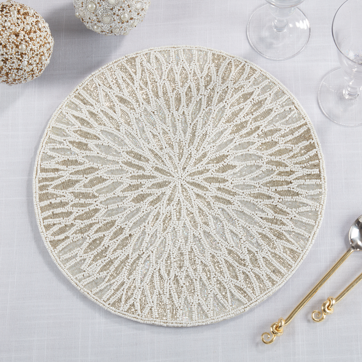 White Sparkling Finish Beaded Design Placemat