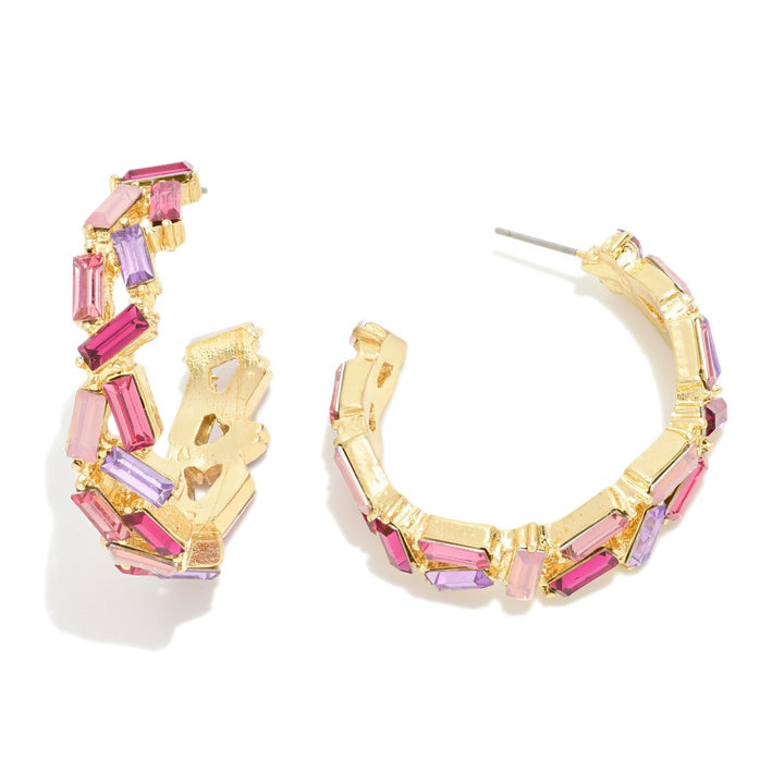 Square Glass Crystal Studded Drop Hoop