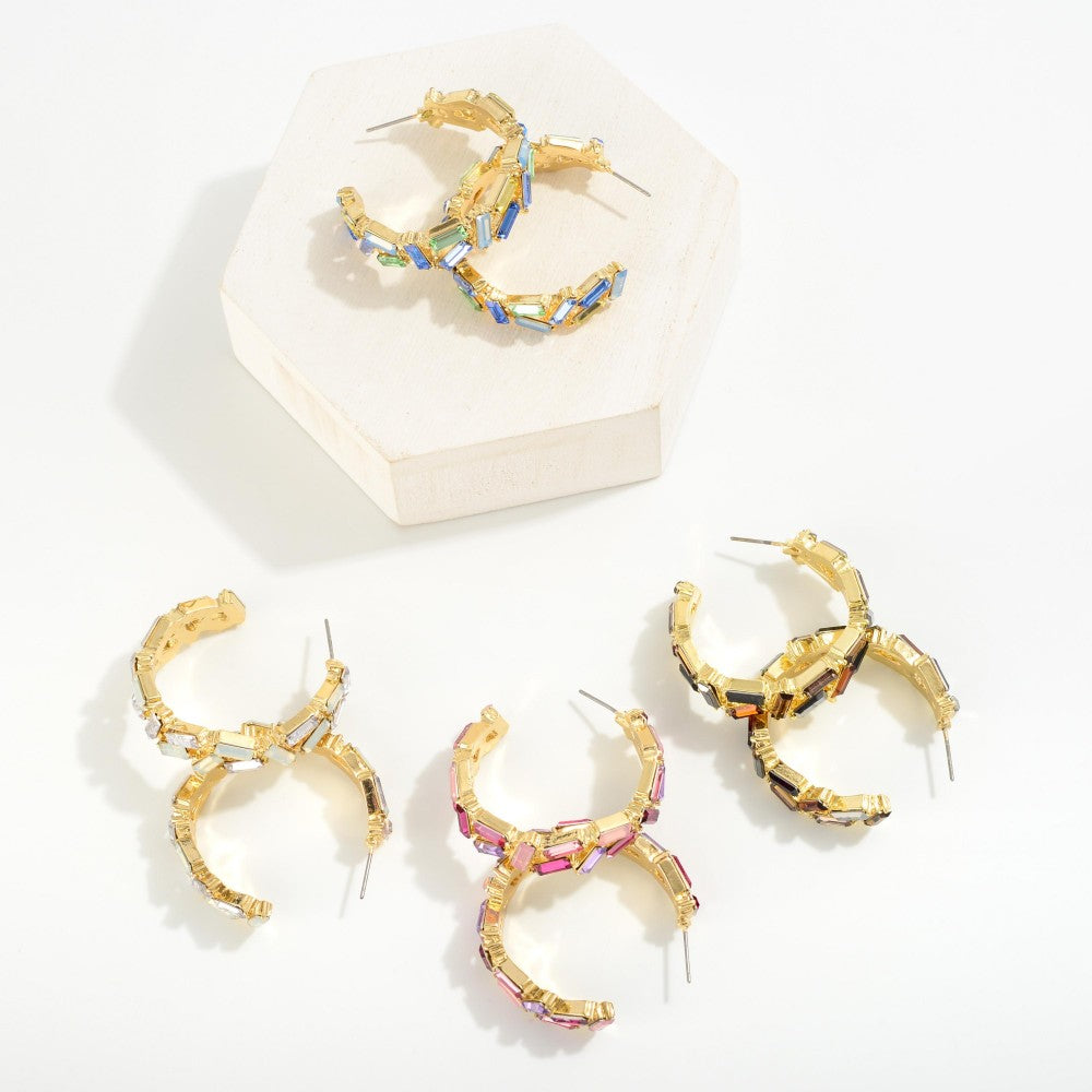 Square Glass Crystal Studded Drop Hoop