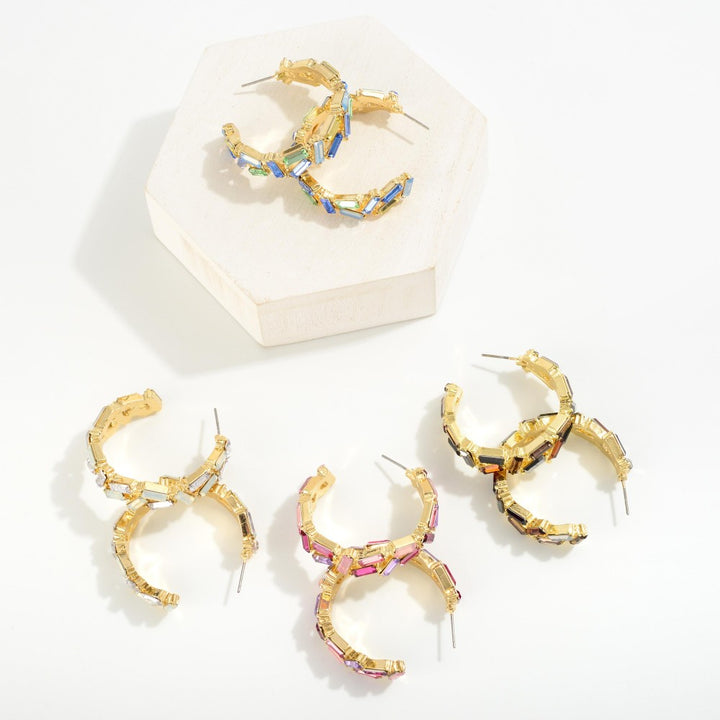 Square Glass Crystal Studded Drop Hoop
