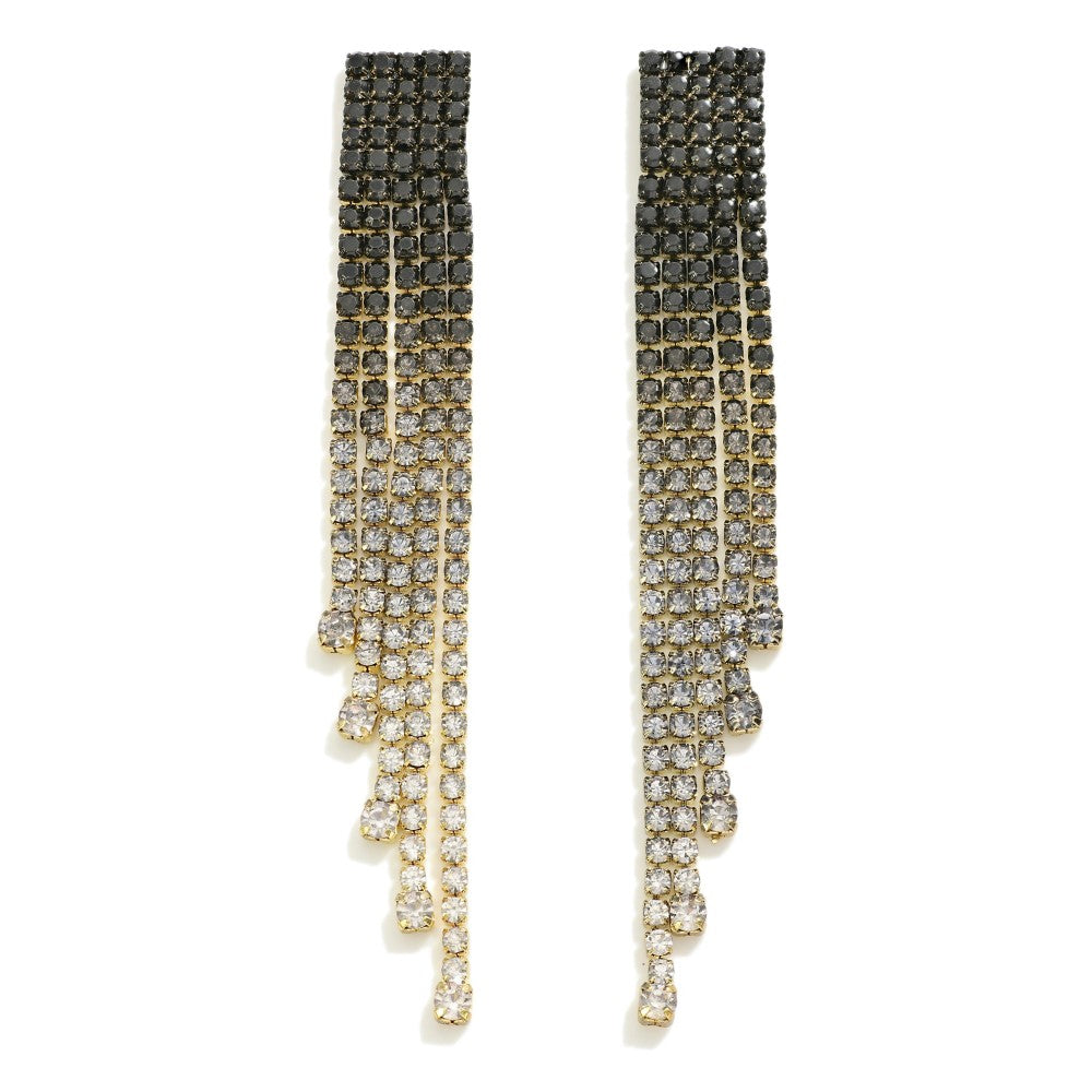 Square Rhinestone Studded Tassel Earring