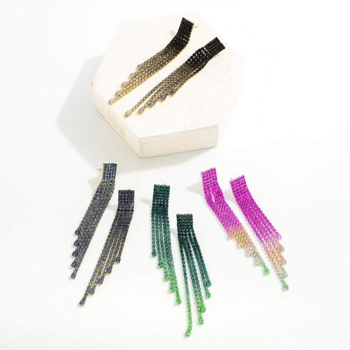 Square Rhinestone Studded Tassel Earring