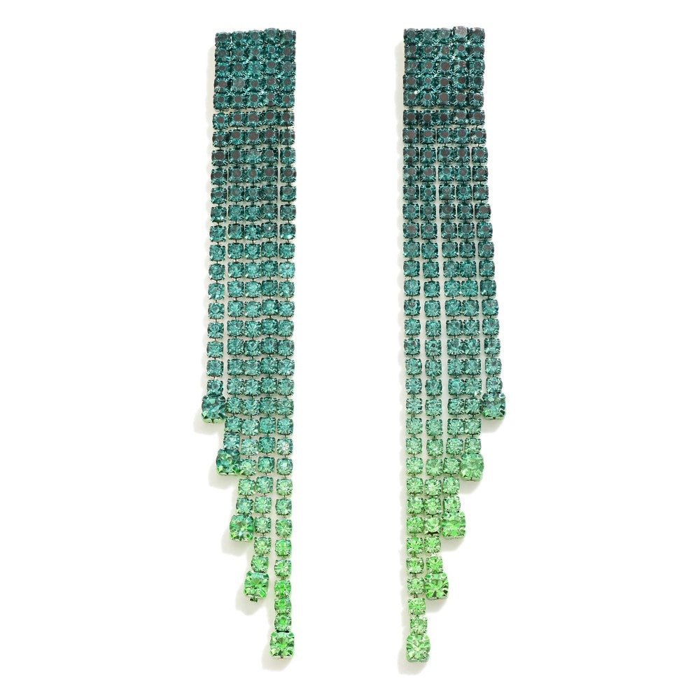 Square Rhinestone Studded Tassel Earring