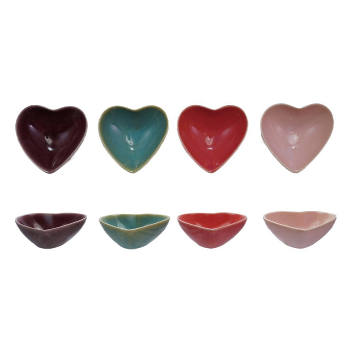 Multicolored Stoneware Heart Shaped Bowls