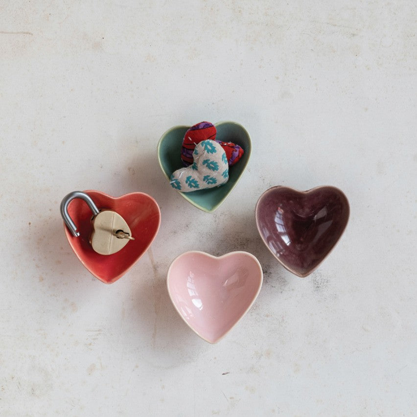 Multicolored Stoneware Heart Shaped Bowls