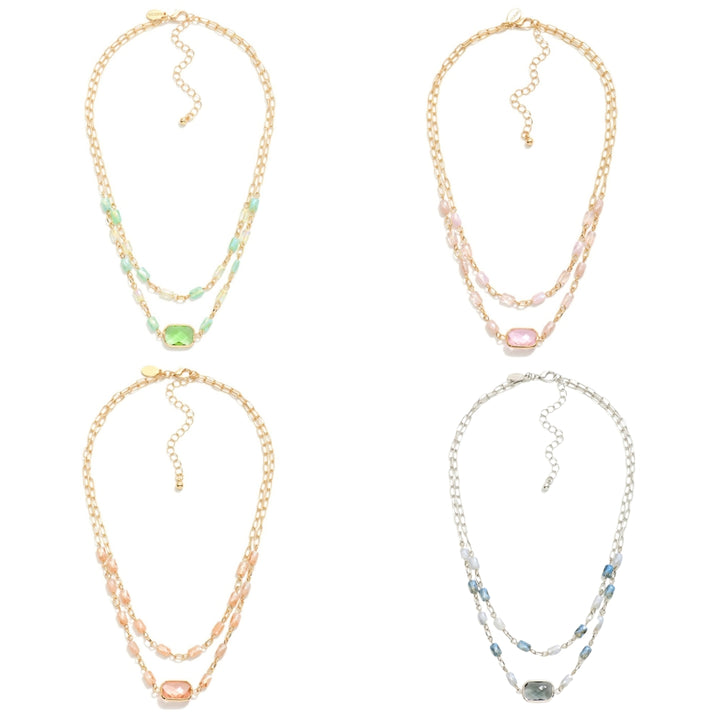Layered Chain Link Necklace Featuring Glass Crystal & Faceted Beads