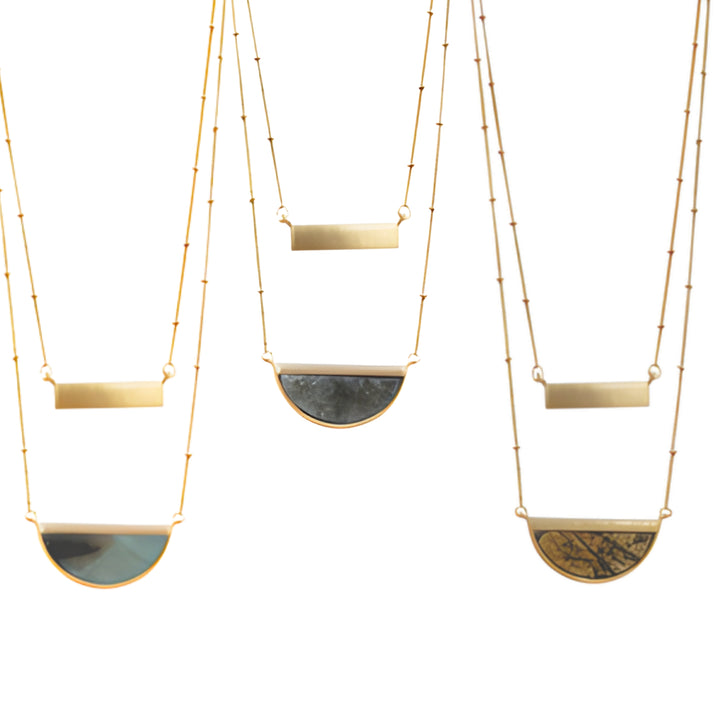 Half Moon and Gold Bar Multi Strand Necklaces