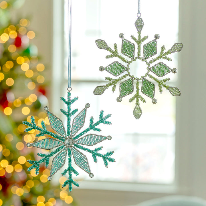 Whimsical Glass Beaded Kaleidoscope Snowflake Ornaments