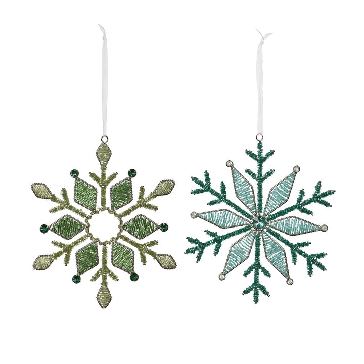 Whimsical Glass Beaded Kaleidoscope Snowflake Ornaments