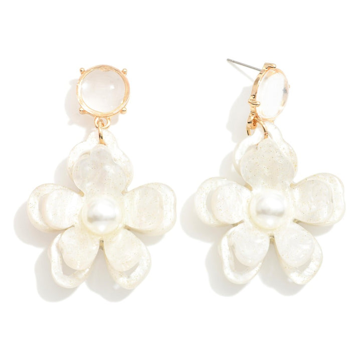 Acetate and Pearl Flower Drop Earrings