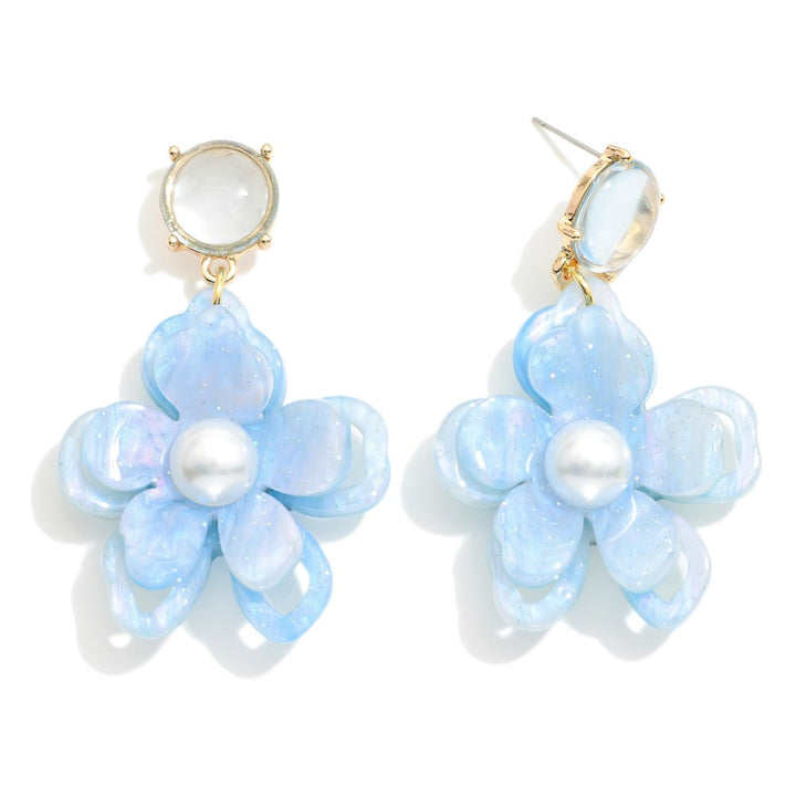 Acetate and Pearl Flower Drop Earrings