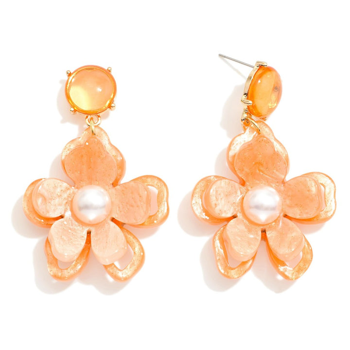 Acetate and Pearl Flower Drop Earrings