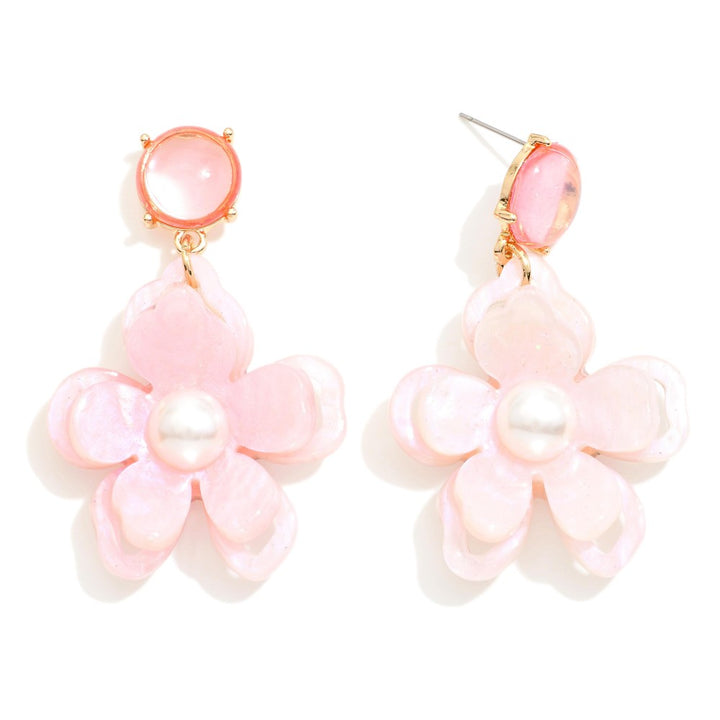 Acetate and Pearl Flower Drop Earrings