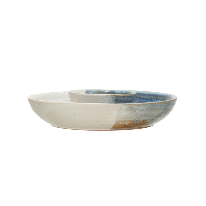 Reactive Glaze Hand-Painted Stoneware Chip and Dip Bowl