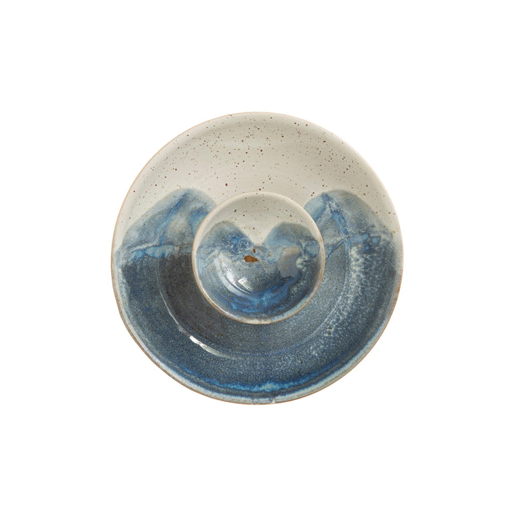Reactive Glaze Hand-Painted Stoneware Chip and Dip Bowl