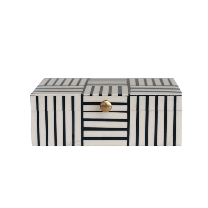 Black & White Stripe Block Pattern Decorative Box