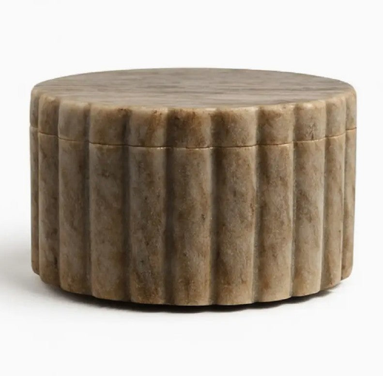 Grooved Beige Marble Canister
