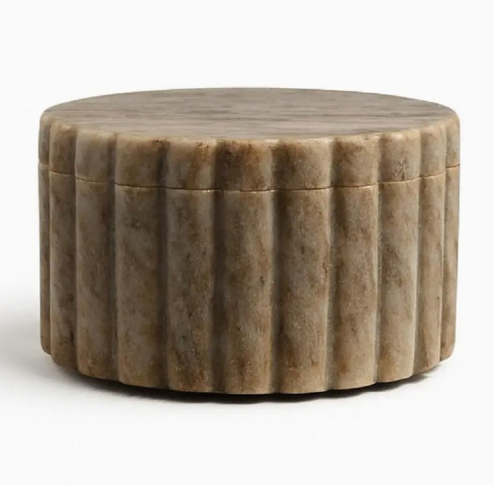 Grooved Beige Marble Canister
